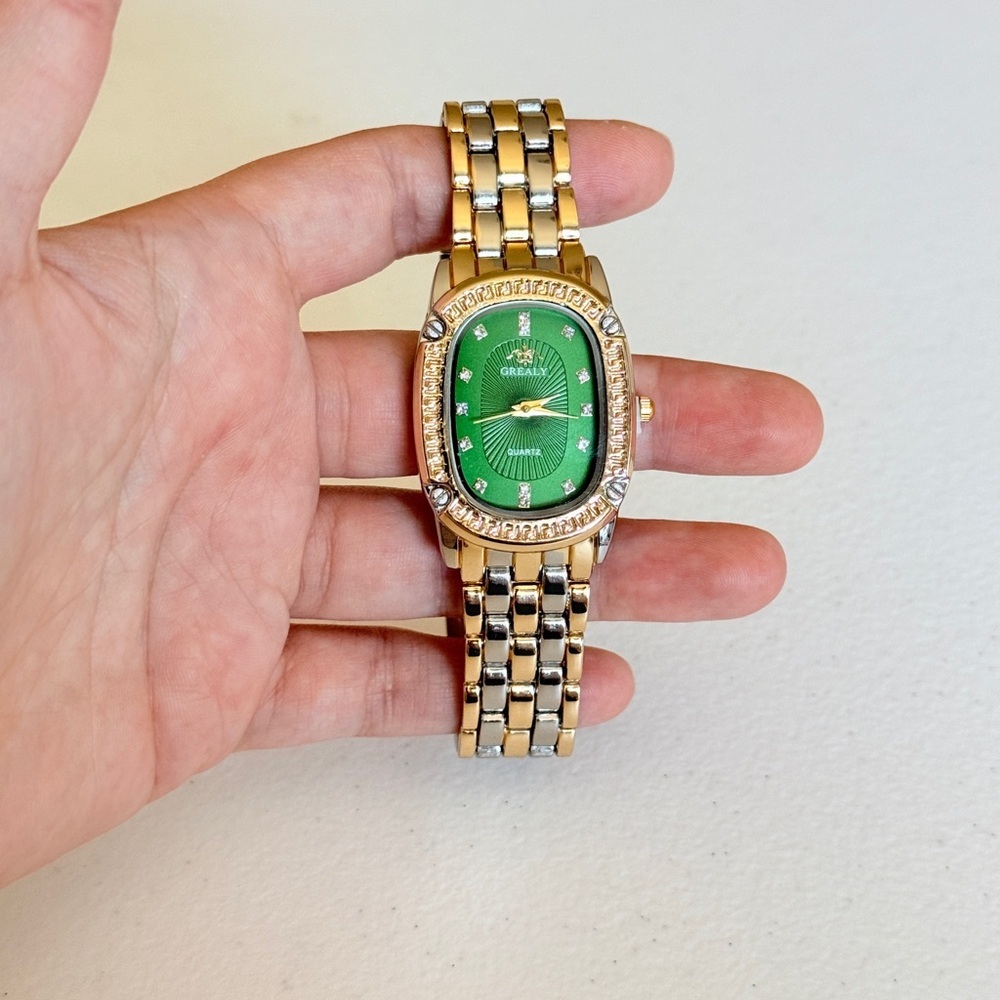 Gold and Silver Two-Tone Watch with Green Dial - Picture 8 of 9